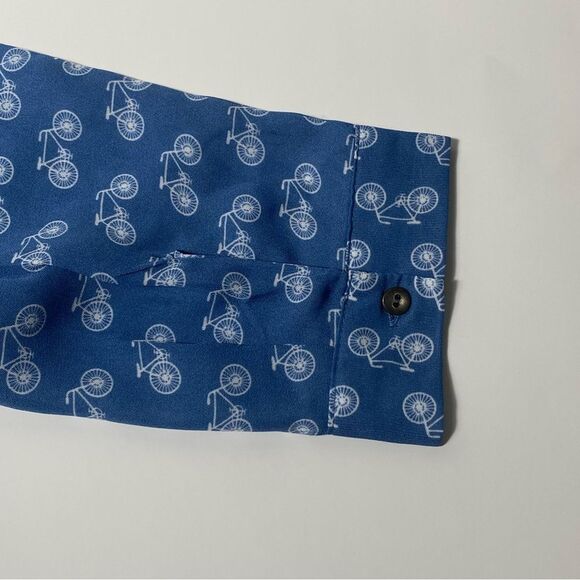 Bongo Bicycle Novelty Button Up Chiffon Blouse Blue & White Women's Size Medium - Picture 5 of 15